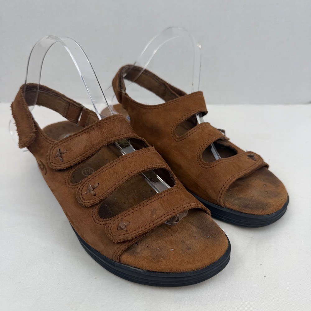 Dr. Scholls Patsy Brown Leather Triple Strap Gel-Pac Walking Sandals Women 7.5